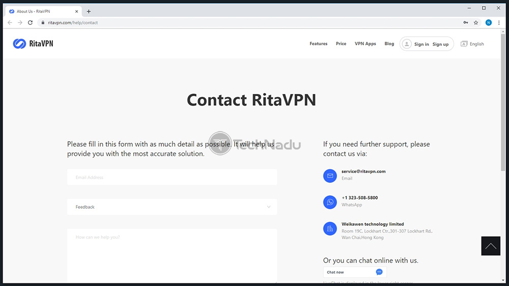 پشتیبانی مشتری RitaVPN
