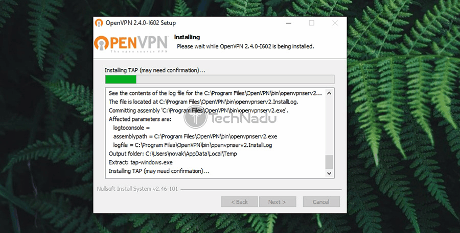  نصب OpenVPN GUI در حال پیشرفت 