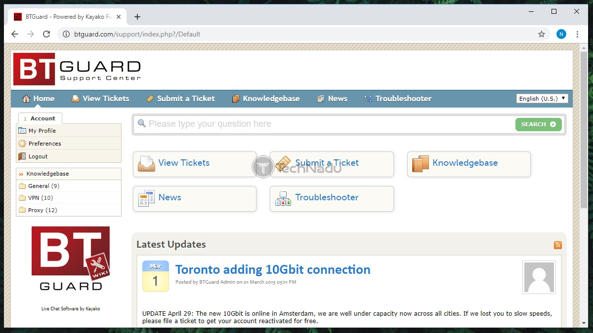  صفحه پشتیبانی از مشتری BTGuard وب سایت 