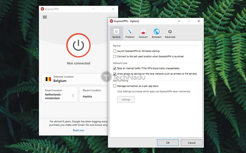  ExpressVPN گزینه های عمومی UI 