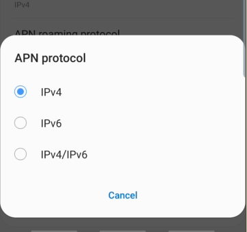  پروتکل APN گزینه های IPv4 و IPv6 