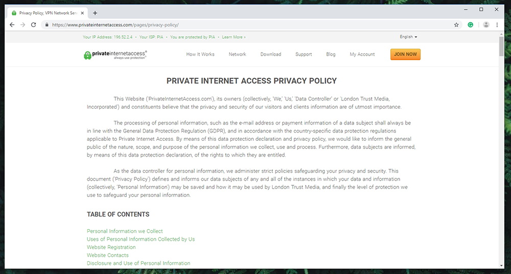 دسترسی به اینترنت خصوصی VPN - خط مشی رازداری