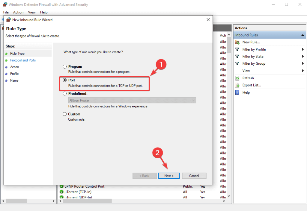 new inbound rule port قاعده ورودی بندر l2tp vpn مسدود شده