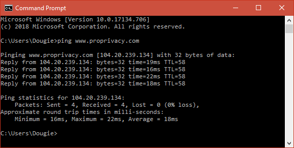  تست پینگ در فرمان سریع 2 