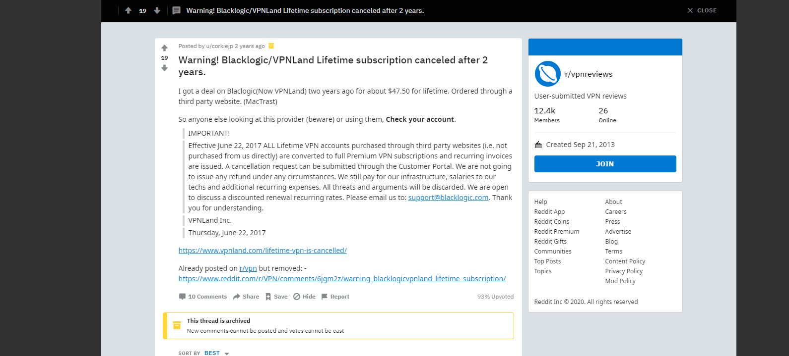 کاربر Reddit از کلاهبرداری های VPN در طول عمر شکایت دارد.