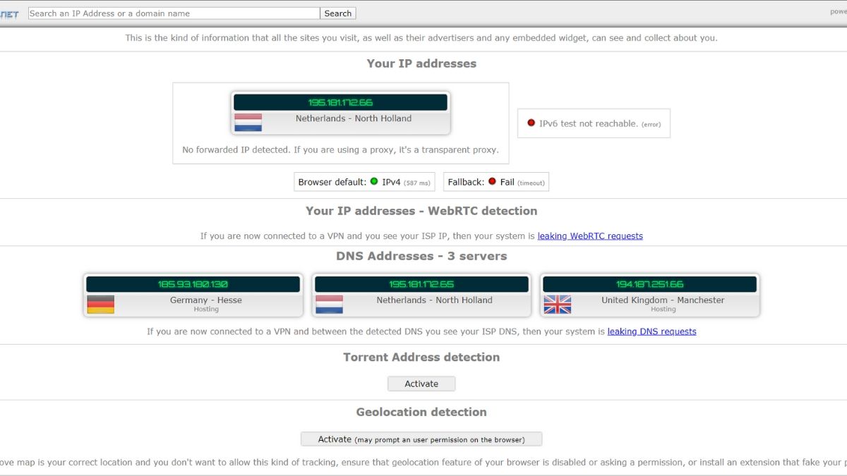  آزمایش نشت VPN با آزمایش ipleak.net 